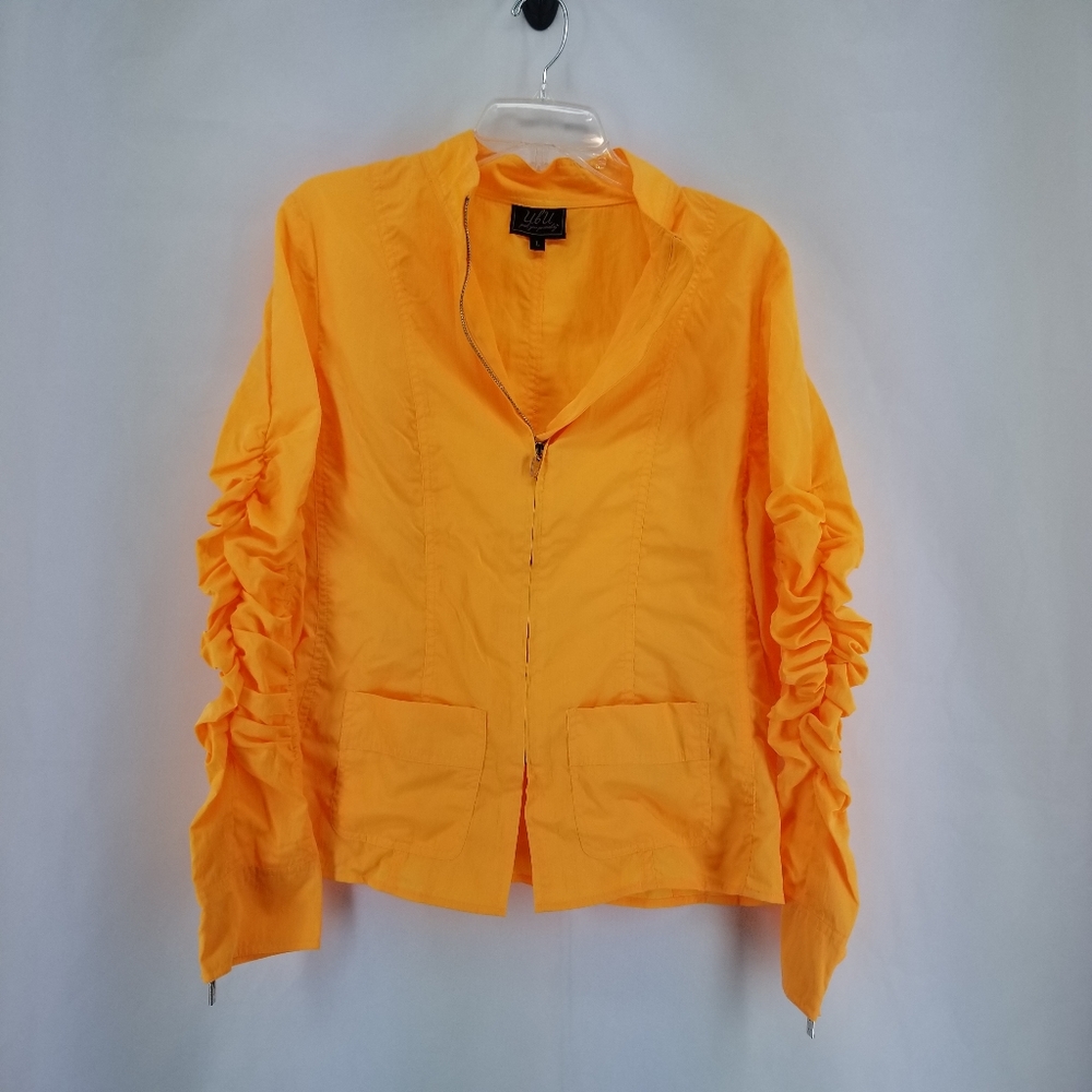 UBU Neon Ruched Sleeve Poly/Nylon Zip Up Jacket